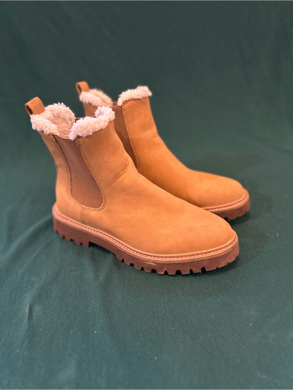 J. Crew Tan Suede Faux-Fur Chelsea Booties